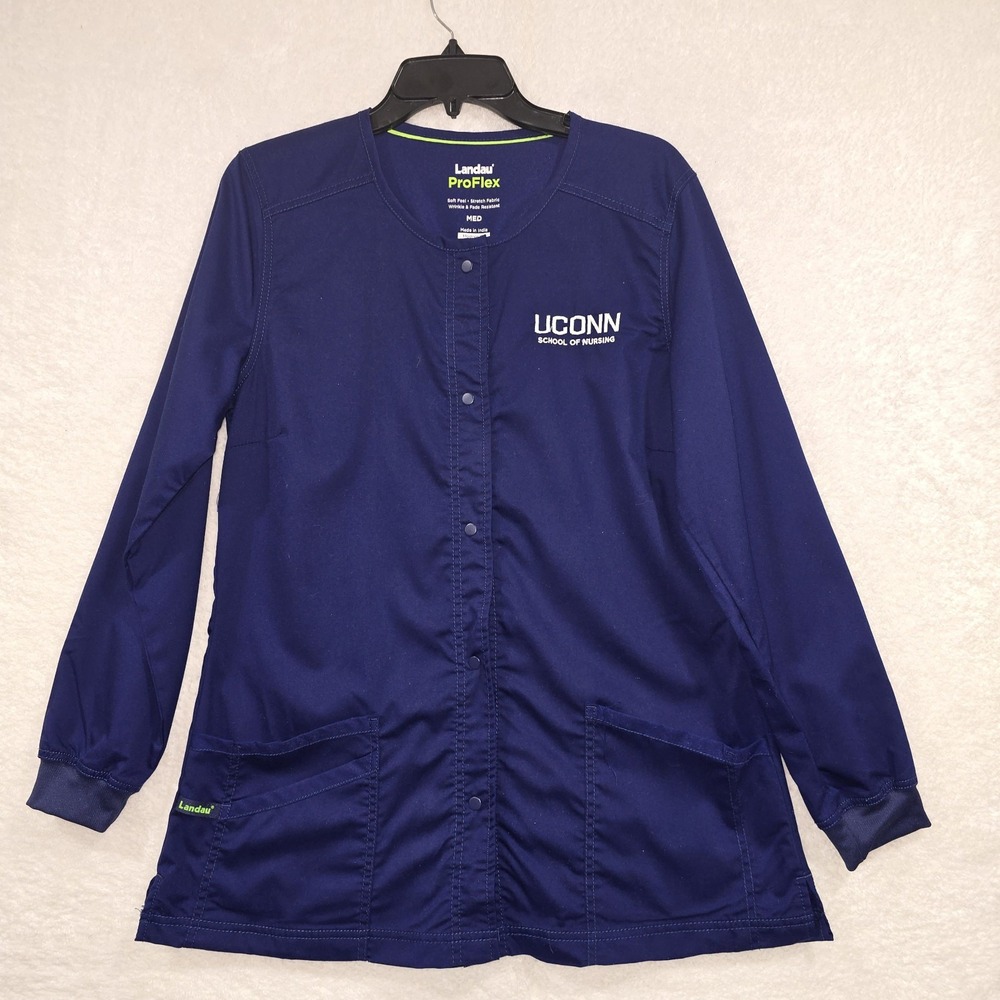 Landau Scrub Top Women's Medium Uconn School‎ Of Nursing Navy Blue Long Sleeve M
